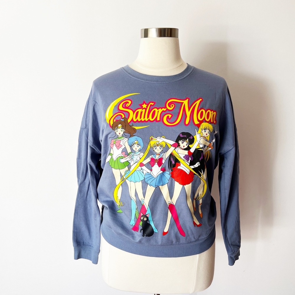 Sailor Moon Sweatshirt Blue Graphic Print Long Sleeve Crew Neck Size L